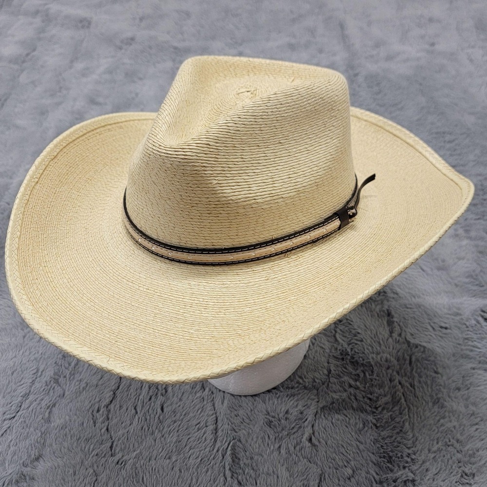 Stetson Sawmill Palm Leaf Western Hat Mens Medium Natural Tan Straw Wide Brim